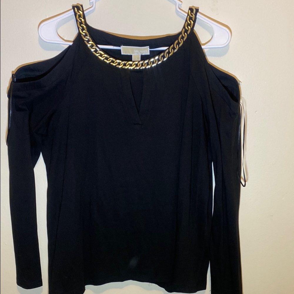 Michael Kors Black Gold Embellished Cold Shoulder Dress